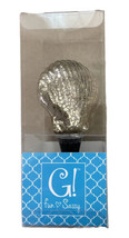 G!  Silvered Glass Clam Shell  Metal Bottle Stopper in Box 5 inches long - $9.66