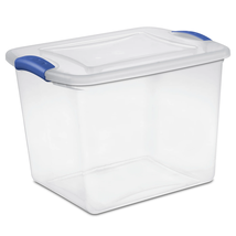 27 Quart Clear Plastic Storage Container with Clear Lid, Blue Latch - $20.70