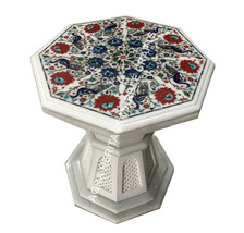 Marble Table Top Semiprecious Stone Carnelian Floral Design Inlay Work Home Deco - £1,251.91 GBP