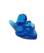 Blue Bird Of Happiness Glass Mama &amp; Baby Birds Figurine Signed Leo Ward - $67.55 CAD