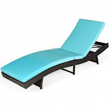 Patio Folding Adjustable Rattan Chaise Lounge Chair with Cushion-Turquoise - Co - £192.60 GBP