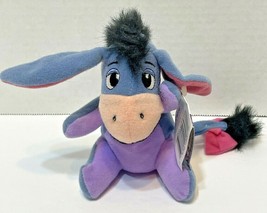 Vintage Mattel 1997 Pooh Eeyore Beaning Plush 5.5 In Blue Purple Pink Bow - $13.59