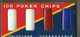 Dennison BOX Poker Chips No. 1042 w/ 100 Replaced Plastic Chips White Red Blue - $25.88