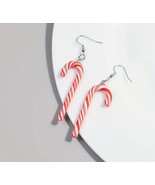 Red &amp; White Candy Cane  Christmas  Earrings Festival 3D Jewelry  - $6.76