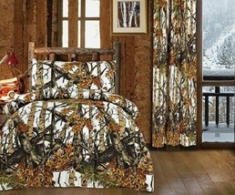 9 pc White Snow Camo Woods Twin Comforter and microfiber sheets curtains - £70.64 GBP