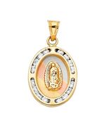 Genuine 14k Tri-tone Gold 0.70" Cubic Zirconia Guadalupe Medallion Pendant - $209.00
