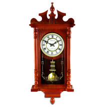 25 Inch Wall Clock with Pendulum Chime Dark Redwood Oak Finish - $133.00