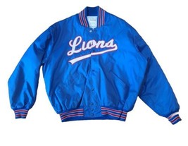 Delong Lions Blue Varsity Jacket Mens Xl Vtg Bomber Snap Up Embroidered Logo Usa - £37.77 GBP