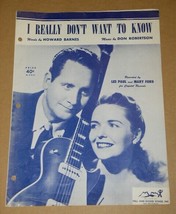 Les Paul Mary Ford I Really Don&#39;t Want To Know Sheet Music Vintage 1953 - £11.80 GBP