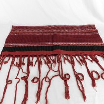 Dark Red Woven Wool  27&quot; x 27&quot; Scarf Shawl Rug short Tassels  2.5&quot; long 16&quot; - $9.75