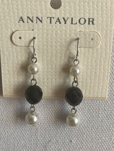 Ann Taylor Women&#39;s Black Hook Faux Onyx Dangle Pearl Earrings New Elegant - £8.16 GBP
