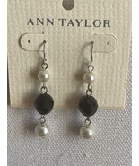 Ann Taylor Women&#39;s Black Hook Faux Onyx Dangle Pearl Earrings New Elegant - £8.21 GBP