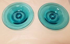 Vintage Blue Glass Set of 2 Candleholders Low bowls  - $19.99