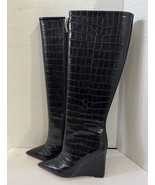 NEW Schutz Asya Women’s Black Wedge Crocodile Knee High Boots Sz 8.5 - $164.12 CAD