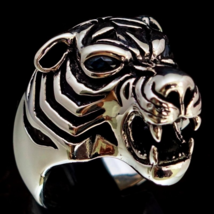 Sterling silver Wild Animal ring Tiger Predator with 2 Blue Sapphire Gemstone Ey - £106.16 GBP