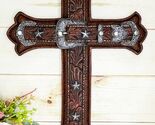 Large Rustic Western Cowboy Faux Tooled Leather Floral Belt Buckle Wall ... - $44.99