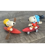 Snoopy Peanuts United Feature Kayaking Miniature Figure Rare W/ Skateboa... - $55.80