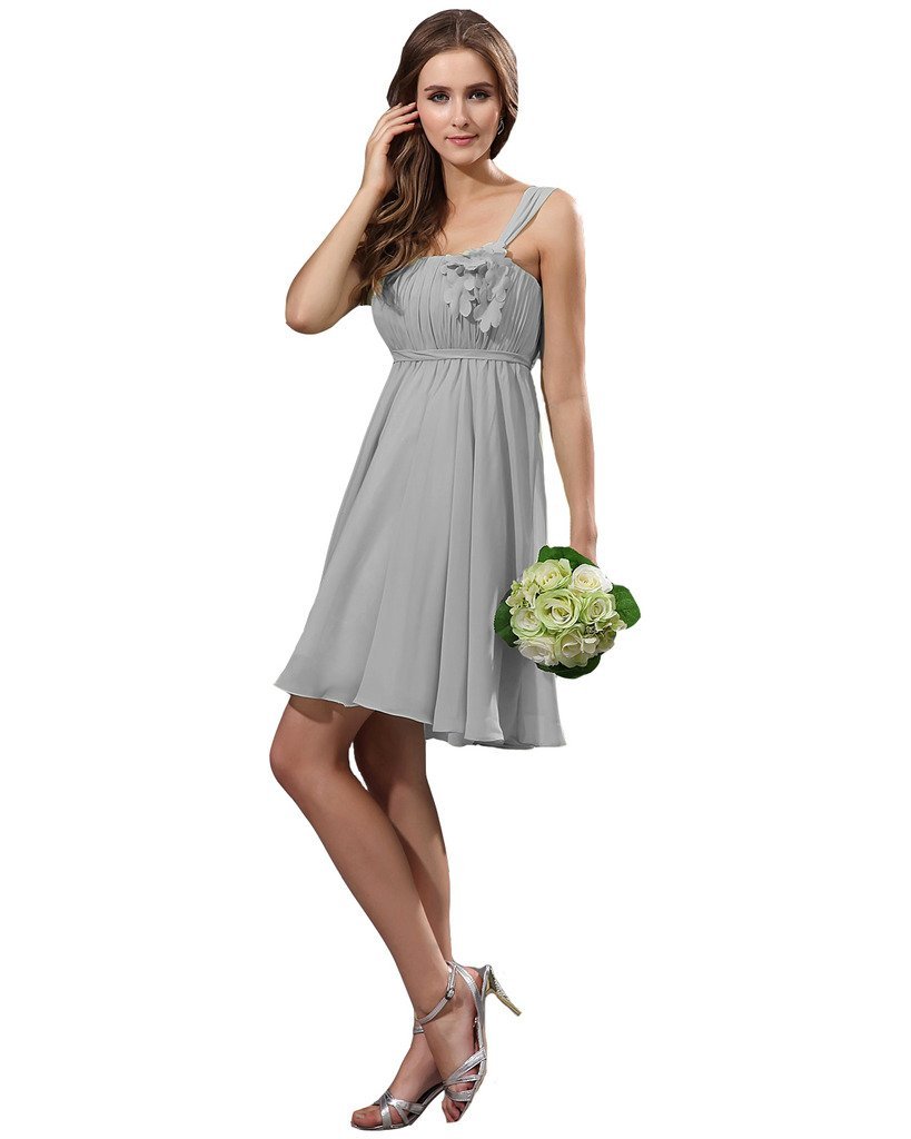 Kivary Women's One Shoulder Empire Simple Prom Bridesmaid Dresses Silver US 12