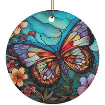 Colors Butterfly Art Stained Glass Flower Wreath Christmas Ornament Gift Decor - £11.64 GBP