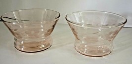2 Pink Depression Glass Berry Bowls Etched Flowers, Vines &amp; Leaves Vintage - £14.20 GBP