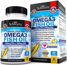 Bio Schwartz 1200mg EPA &amp; 900mg DHA Ultra Pure Omega 3 Fish Oil (90 Softgels) - £21.41 GBP