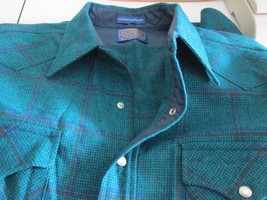 Vtg Teal Blue Green Pendleton High Grade Western Wear Wool Shirt Pearl Snaps XL - £102.11 GBP