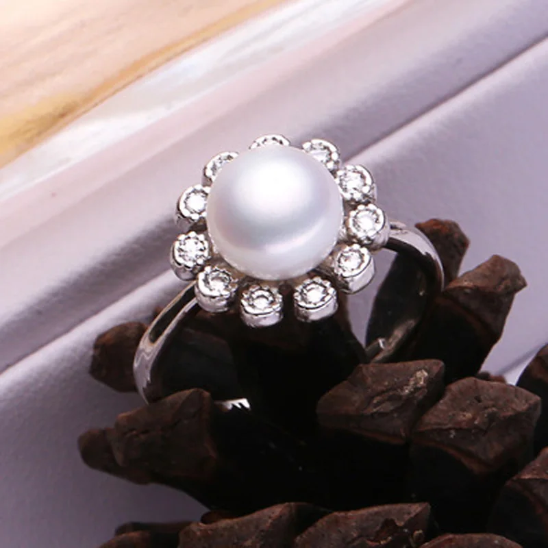 ASHIQI S925  Silver Ring Flower Shape OL Accessories 7-8mm  Freshwater  Fine Jew - £20.80 GBP