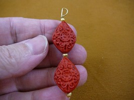 J-8) RED CINNABAR Pendant necklace carved wood lacquer flower bead loop jewelry - £9.58 GBP
