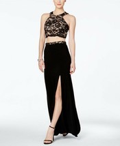 X by XSCAPE 2-Pc. Lace Gown Black Nude Size 6 - £36.67 GBP
