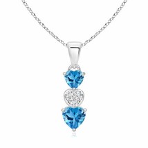 ANGARA Dangling Swiss Blue Topaz and Diamond Triple Heart Pendant in 14K Gold - £425.79 GBP