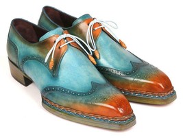 Paul Parkman Mens Shoe Derby Turquoise Tobacco Norwegian Wingtip Welted 8506-TRQ - £609.21 GBP