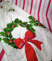 Sweet Vintage Colorful Red Holly Berry &amp; Bow Design  1/2 Cotton Hostess Apron - £8.01 GBP