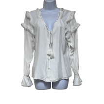 Parker Womens Small Button Up Blouse Ivory Ruffles Tassels Bell Sleeves ... - £47.49 GBP