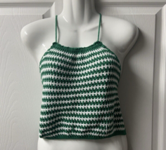 Shein Cropped Crochet Knit Halter Top Womens Size S Green White Hippie Boho - £15.49 GBP