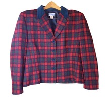 Pendleton Classic Size 18 Tartan Red Plaid Jacket Blazer with Blue Velvet Trim - £27.49 GBP