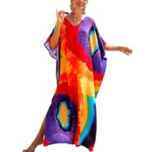 Colorful Beach Cover Up Loose Kaftan Dress Short Sleeve Swimsuit Coverup For Wom - £43.49 GBP