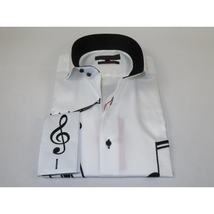 Mens AXXESS Musician Singer Cotton Shirt Turkey Musical Notes 724-27 White Black image 3