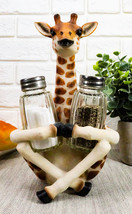Ebros Giraffe Far Reach Salt &amp; Pepper Shakers Holder Figurine with Glass... - $29.95