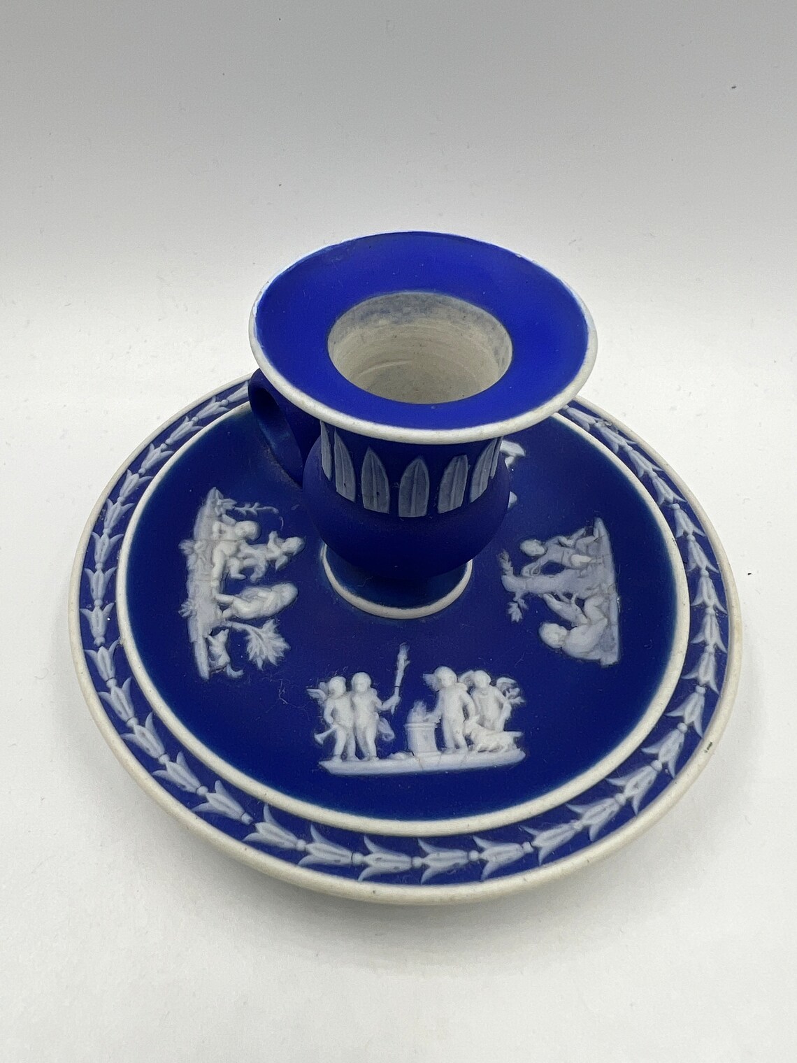 Rare Wedgwood dark blue jasperware candle holder - £46.36 GBP