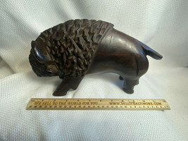 Vtg Bison American Buffalo Ox Statue Iron Wood Hand Carved Art Sculpture Figure - £64.45 GBP