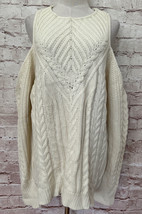 Lauren Conrad Sweater Womens XL Cream Cable Knit Cold Shoulder Long Sleeve NEW - £34.45 GBP