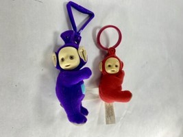 1998 Teletubbies Purple Tinky Winky &amp; Red Po Plush Keychain Clip On Backpack - £11.76 GBP