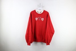Deadstock Vtg 90s Country Primitive Womens XL Sequined Heart Flower Sewatshirt - £39.52 GBP