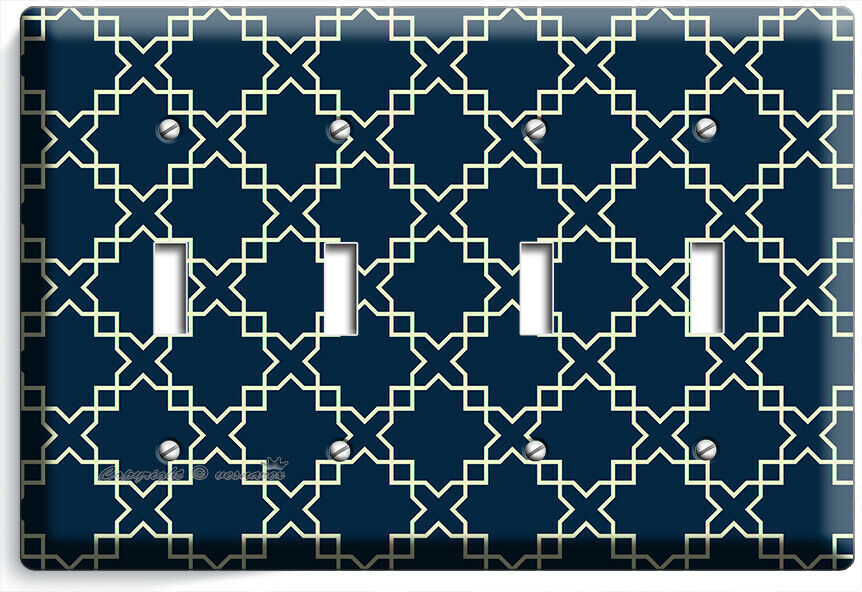 Primary image for TEAL BLUE ARABIC TRELLIS PATTERN 4 GANG LIGHT SWITCH WALL PLATES ROOM HOME DECOR