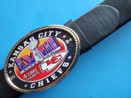 Kansas City Chiefs 2024 Super Bowl Lv Ill -Championship Epoxy Buckle &amp; Black Belt - £22.15 GBP