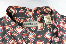 Robert Stock 100% Silk Abstract Geometric Print Camp Shirt Large New With Tags  - £43.38 GBP