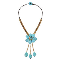 Enchanting Floral Drop Turquoise and Brass Ornate Necklace - £13.69 GBP
