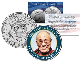 14th DALAI LAMA * 1989 NOBEL PEACE PRIZE * Colorized JFK Half Dollar U.S... - $239.42 MXN