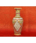 12&quot; Marble Stone Flower Vase Grill Hand Carved Pot Handicraft Meenakari ... - £115.99 GBP