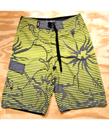 Men&#39;s Carbon Neon Green Gray Striped Leaf Swimmers Shorts Sz 29 Polyeste... - $7.75